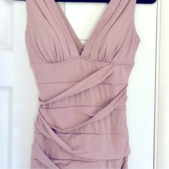 Windsor Glitter Bodycon Mini Dress Nude Built in Bra Draped Scrunch Butt Small - Picture 2 of 9